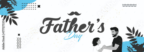 Father’s Day Vector Background with Family Silhouette, Minimal Design, and Blue Decorative Elements