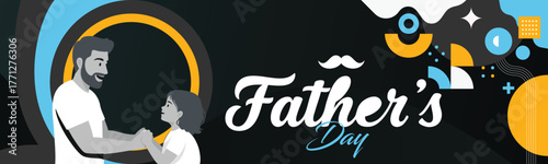 Father and Son Silhouette Design for Father’s Day Celebration on Dark Abstract Modern Background