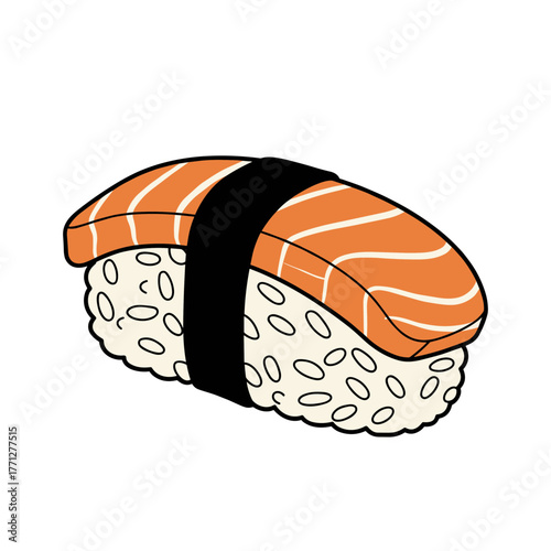 Sushi nigiri with salmon and seaweed, vector Japanese food minimal flat style illustration