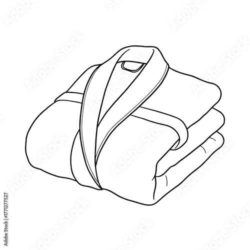 Folded spa bathrobe, minimalist vector fashion line illustration with clean black outline