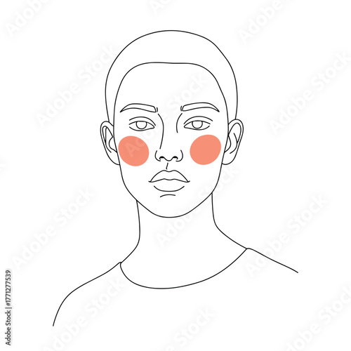 Minimalist line art portrait, bald head with neutral face, vector illustration with simple outline