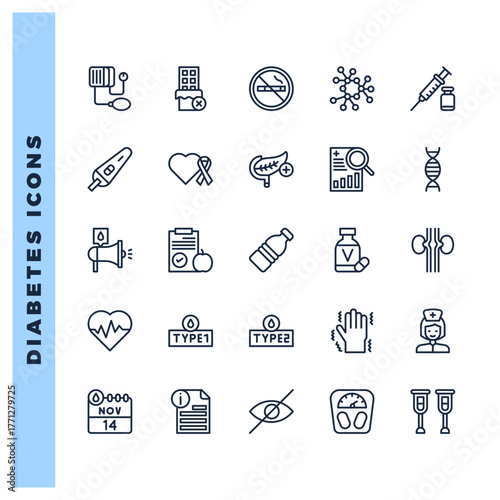 25 Diabetes Lineal icon pack. vector illustration.