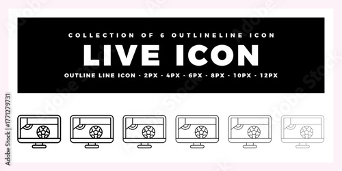 Live Soccer Match Stream. Collection of 6 Outline Icons