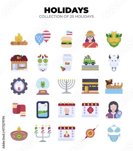Collection of 25 Diverse Holiday Icons. A Global Celebration