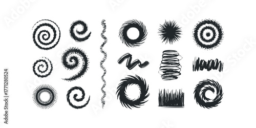 Collection of grunge brush strokes and spirals