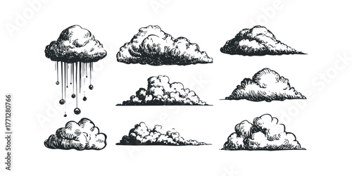 Collection of hand-drawn cloudy sky elements