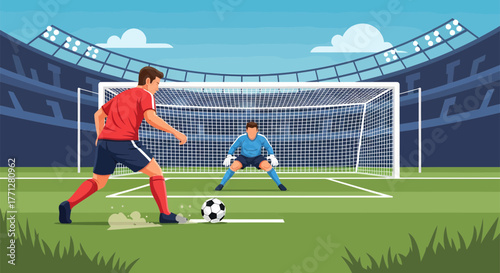 Soccer player prepares to kick the ball towards the goal.