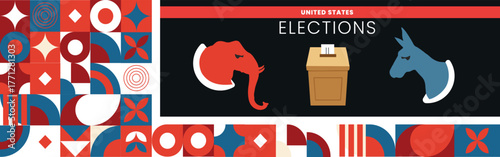 2026 Presidential Election Design with Bold Typography, Red and Blue Abstract Shapes