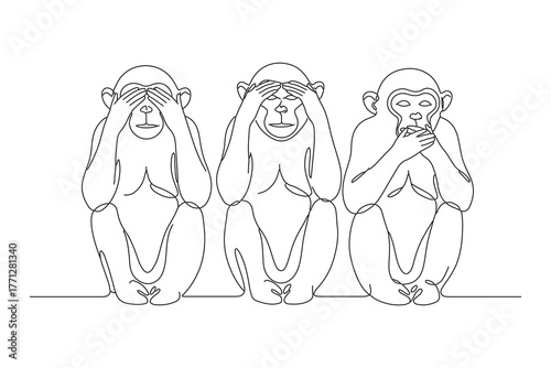 line drawing of three wise monkey