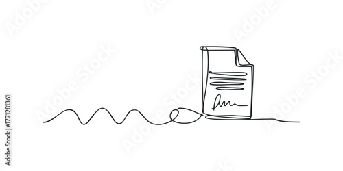 Single line drawing of a signed document