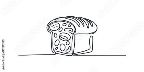 Loaf of bread with holes depicted in single line drawing