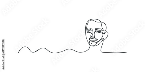 Man's Face One Line Drawing Minimalist Portrait