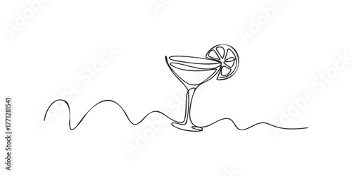 Single line drawing of cocktail with lime slice garnish