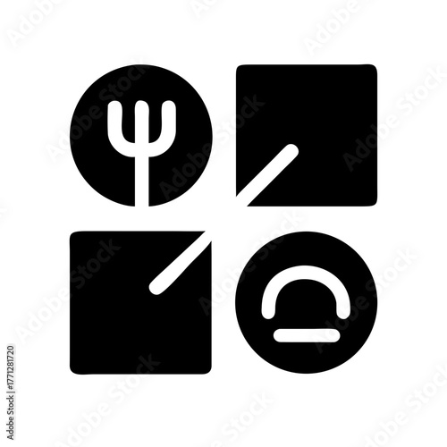 Black food court icon for dining and restaurant