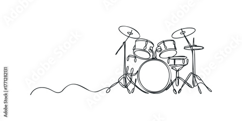 Continuous line drawing of a drum kit