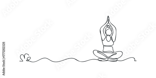 Single line drawing of a person meditating in lotus pose