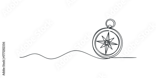 Minimalist Compass Icon Line Drawing