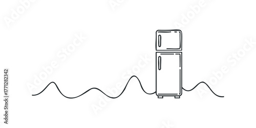 Minimalist line art of a refrigerator on a wavy surface