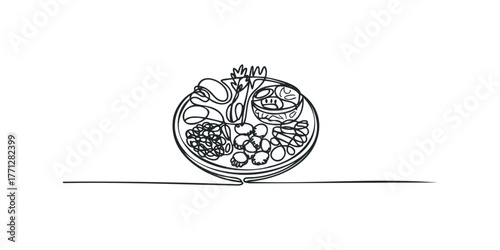Continuous line drawing of a fruit bowl with pomegranates