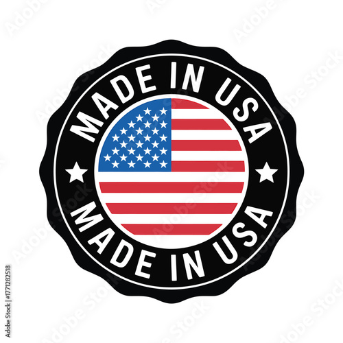 Circular made in usa emblem with american flag