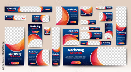 Abstract banner design web template Set, Horizontal header web banner. Modern Gradient Blue cover header background for website design, Social Media Cover ads banner, flyer, invitation card