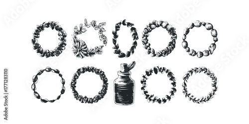 Botanical Wreath Collection and Essential Oil Bottle Sketch