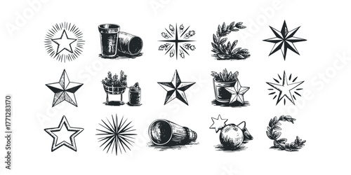 Collection of Hand Drawn Stars and Ornate Elements