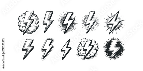 Collection of Hand Drawn Lightning Bolt Icons