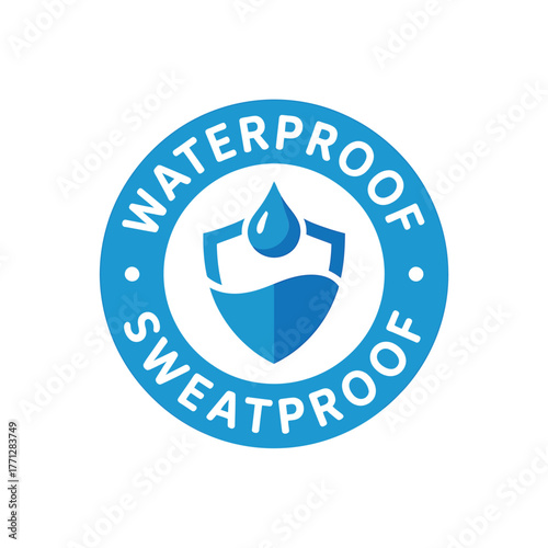 Waterproof and sweatproof shield icon with water droplet