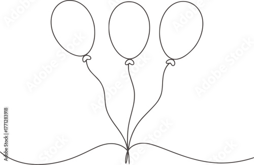 Three balloons floating with strings celebration party