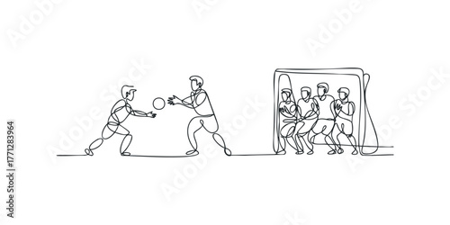 Team sport players passing ball towards goal