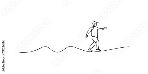 Person walking with outstretched arm on wavy ground