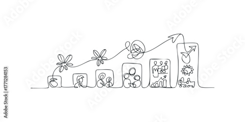 Conceptual progress chart with symbols and figures