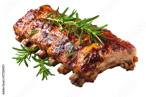 Delicious BBQ ribs with fresh rosemary