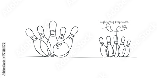 Line drawing of bowling pins and ball