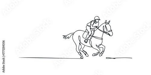 Equestrian jumping horse with rider in minimal line art style