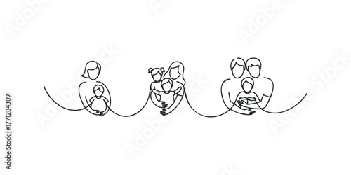 Abstract family unit embracing and reading together