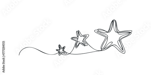 Three stars drawn with a single continuous black line