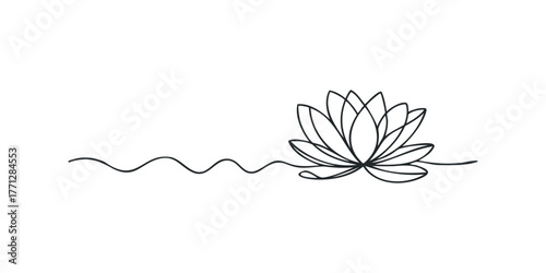 Lotus flower in calm water single line drawing