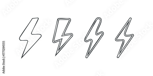 Four Hand Drawn Lightning Bolt Symbols in a Row