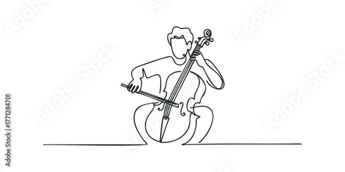 Musician playing cello in single line drawing
