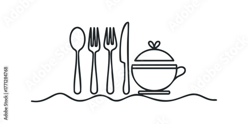 Dinnerware set with soup bowl and cutlery