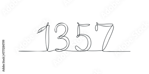 Numbers 1357 in Continuous Line Form