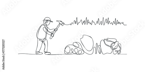 Person with pickaxe shaping uneven ground line art