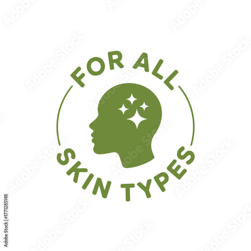 Green silhouette of a head with stars for all skin types