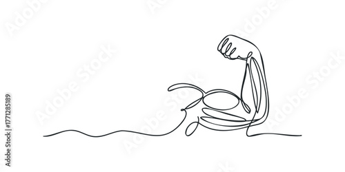 Single line drawing of a muscular arm flexing