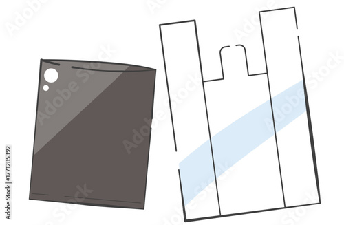 ごみ処理などに使用する白いレジ袋と黒いビニール袋のイラスト