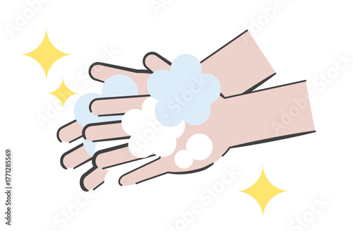 石けんを泡立てて手洗いしているイラスト（手元のみ）