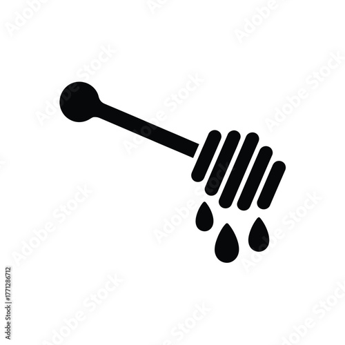 Black silhouette of a honey dipper with dripping honey