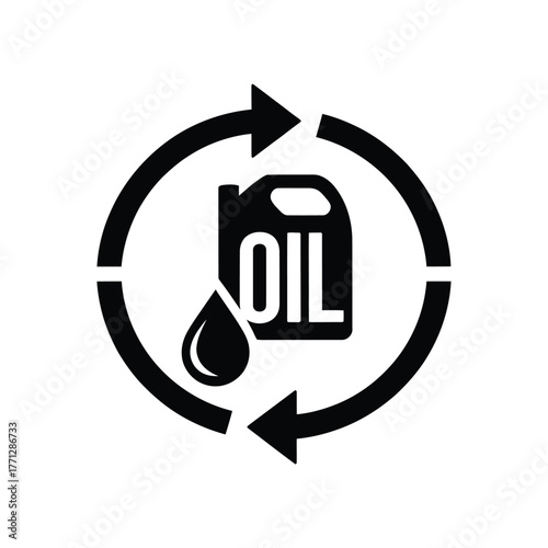 Recycling symbol with oil can and drop